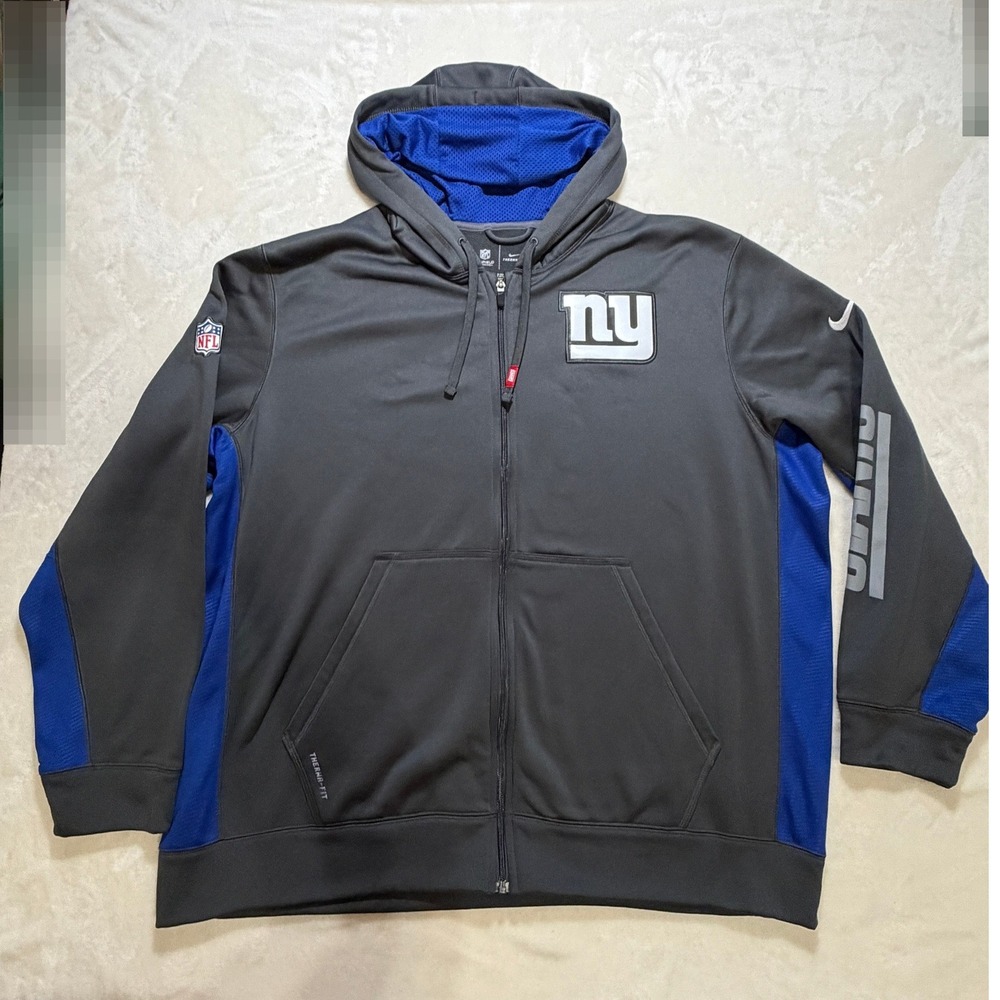 Nike NY Giants Gray NFL On Field Therma-FIT Full Zip Hoodie Mens XXL Excellent